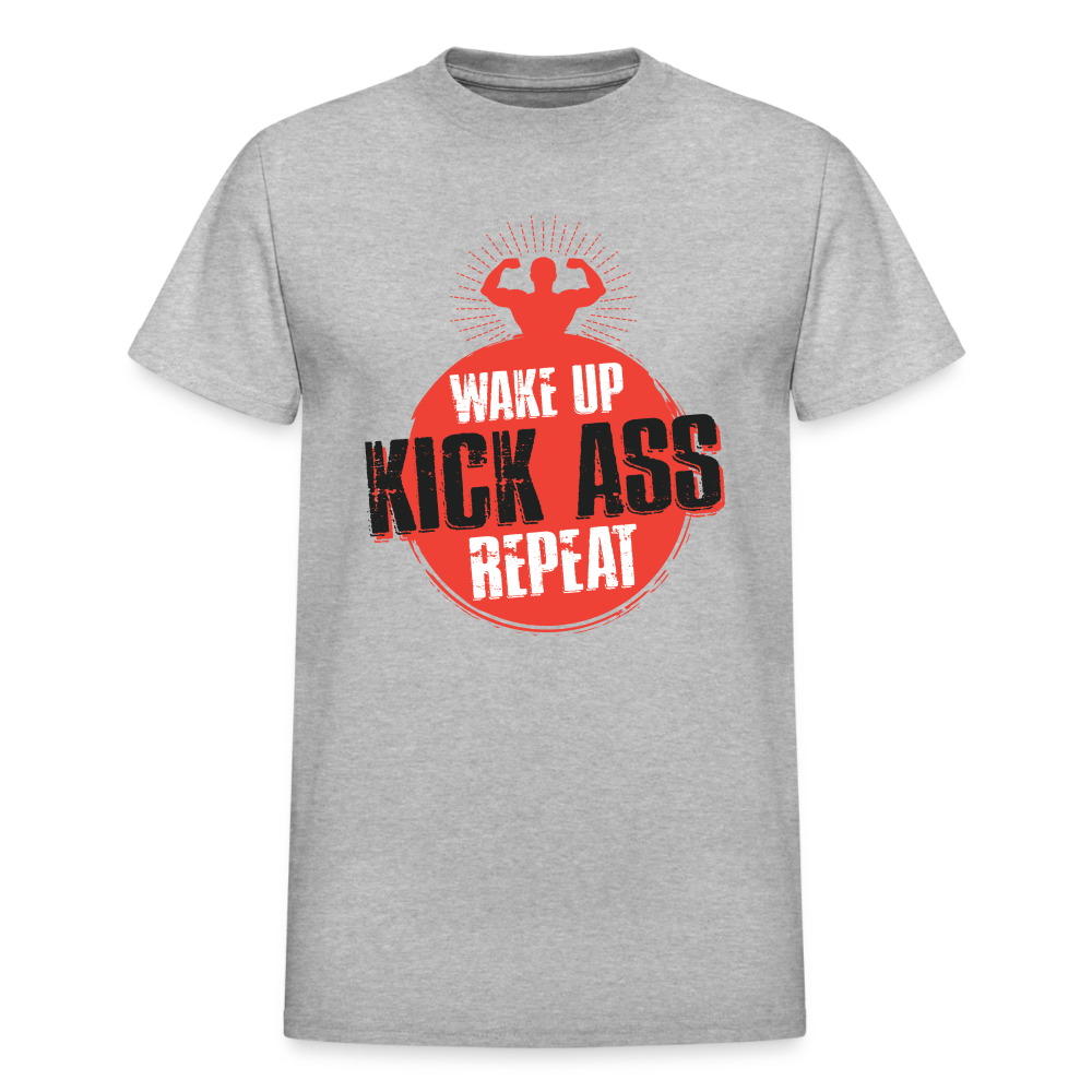 Wake Up Kick Ass Repeat Ultra Cotton Tee - heather gray
