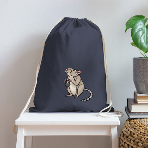 Gym Rat Illustrated Cotton Drawstring Bag - navy