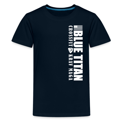 Blue Titan Vertical Logo, Kids' Premium T-Shirt - deep navy