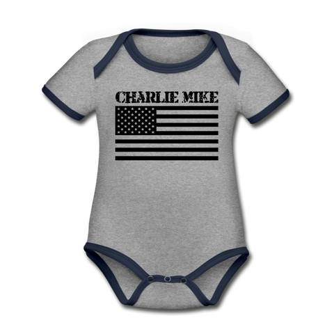Charlie Mike Short Sleeve Baby Bodysuit - heather gray/navy