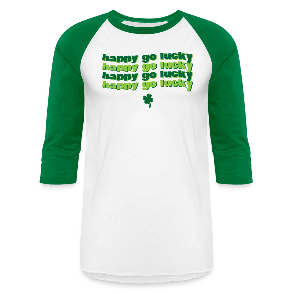 Happy Go Lucky Green Baseball Tee - white/kelly green