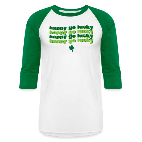 Happy Go Lucky Green Baseball Tee - white/kelly green